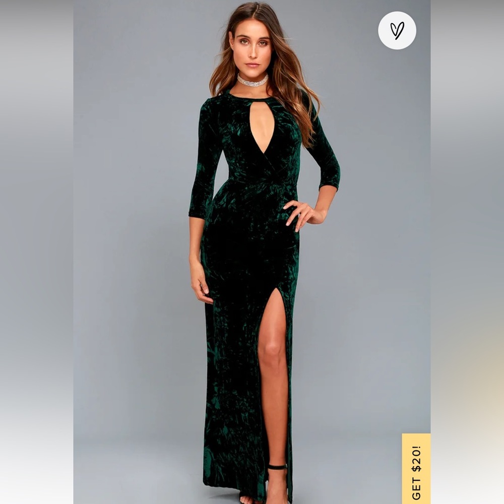 Lulus Keep Love Alive Forest Green Velvet Maxi Dress